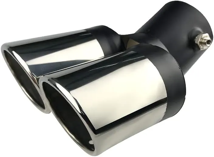 Dual Exhaust Tips, Stainless Steel Double Outlet Car Muffler Tail Tip Exhaust Curved Type Tailpipe Tip 63mm/2.5" Inlet Bolt-on Exhaust Tip Bevel Port (Curved,Black Silver)