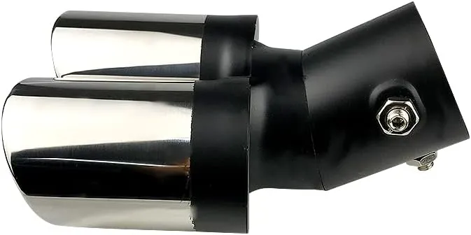 Dual Exhaust Tips, Stainless Steel Double Outlet Car Muffler Tail Tip Exhaust Curved Type Tailpipe Tip 63mm/2.5" Inlet Bolt-on Exhaust Tip Bevel Port (Curved,Black Silver)