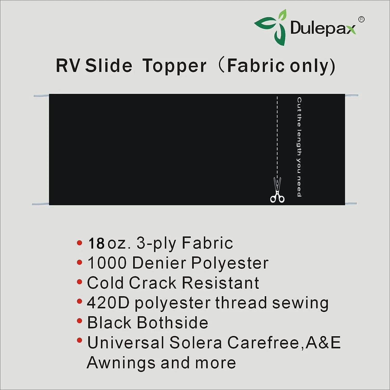 Dulepax-RV Slide Out Awning Fabric Replacement-(46" x 140", Black- Fabric only)-Universal Slide-Topper Replacement for 5th Wheel RVs, Travel Trailers and Motorhomes