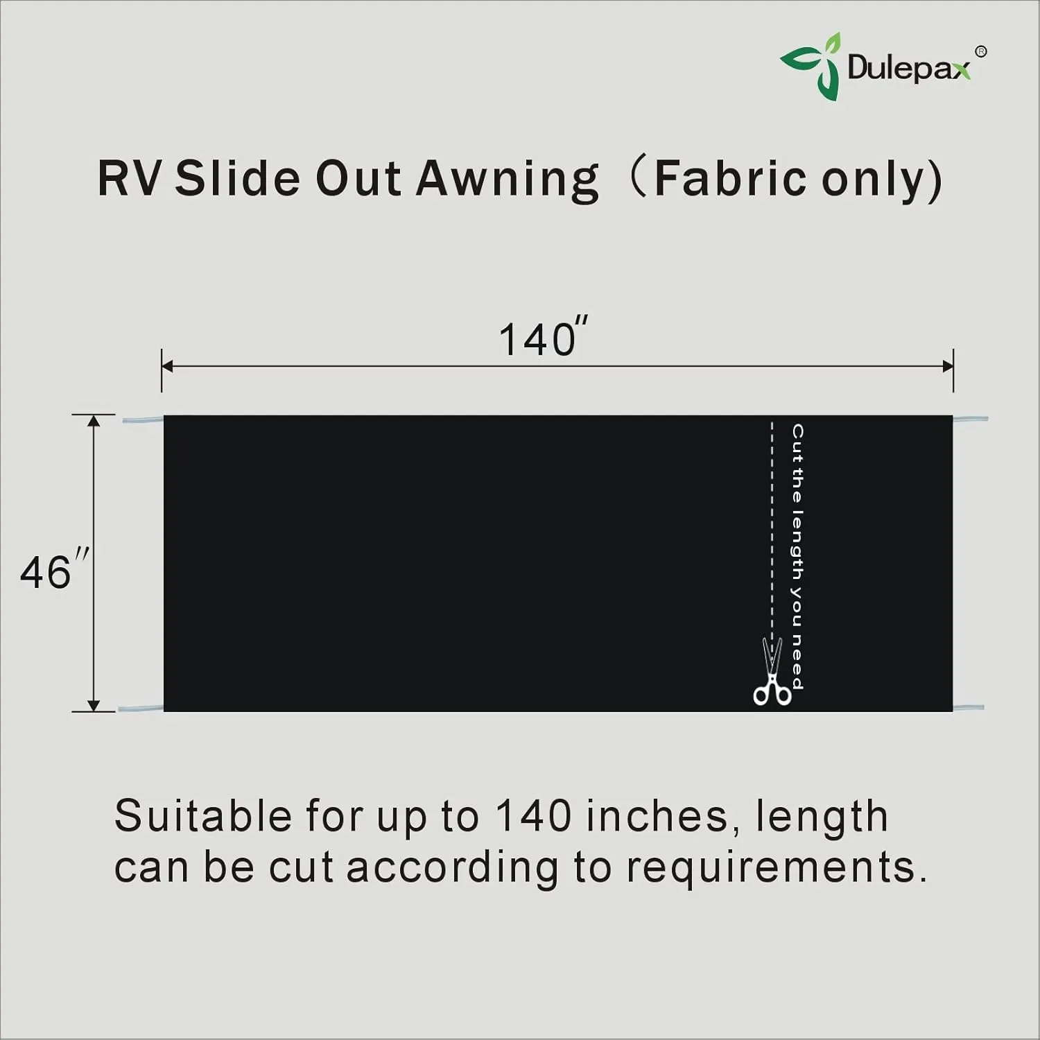 Dulepax-RV Slide Out Awning Fabric Replacement-(46" x 140", Black- Fabric only)-Universal Slide-Topper Replacement for 5th Wheel RVs, Travel Trailers and Motorhomes