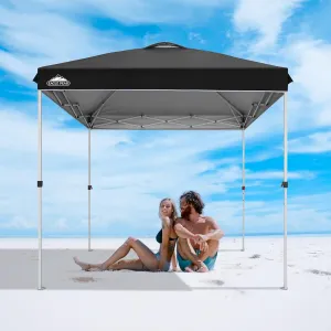 EAGLE PEAK 8x8 Pop Up Canopy Tent Instant Outdoor Canopy Easy Set Up Straight Leg Folding Shelter with Wheeled Bag, 8 Stakes and 4 Ropes, Black
