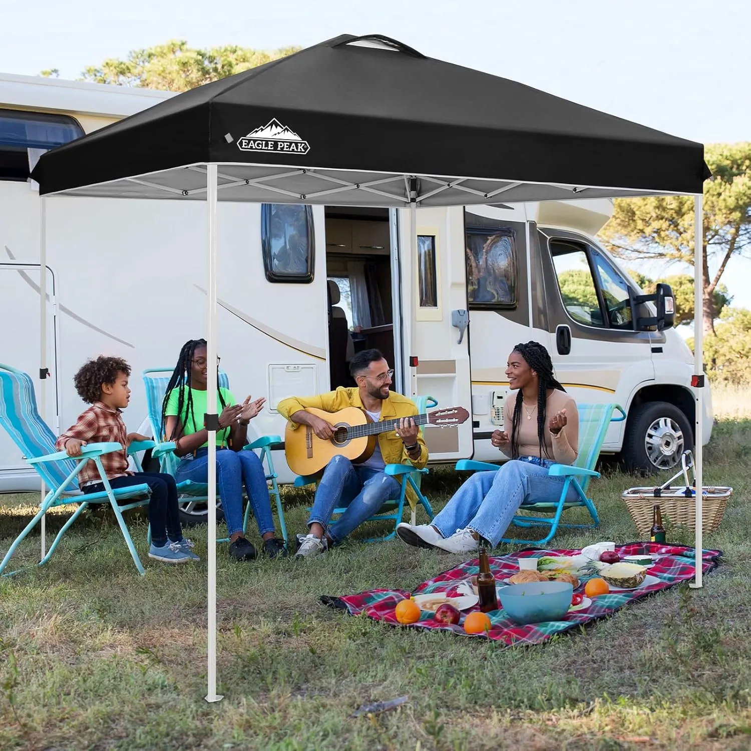 EAGLE PEAK 8x8 Pop Up Canopy Tent Instant Outdoor Canopy Easy Set Up Straight Leg Folding Shelter with Wheeled Bag, 8 Stakes and 4 Ropes, Black