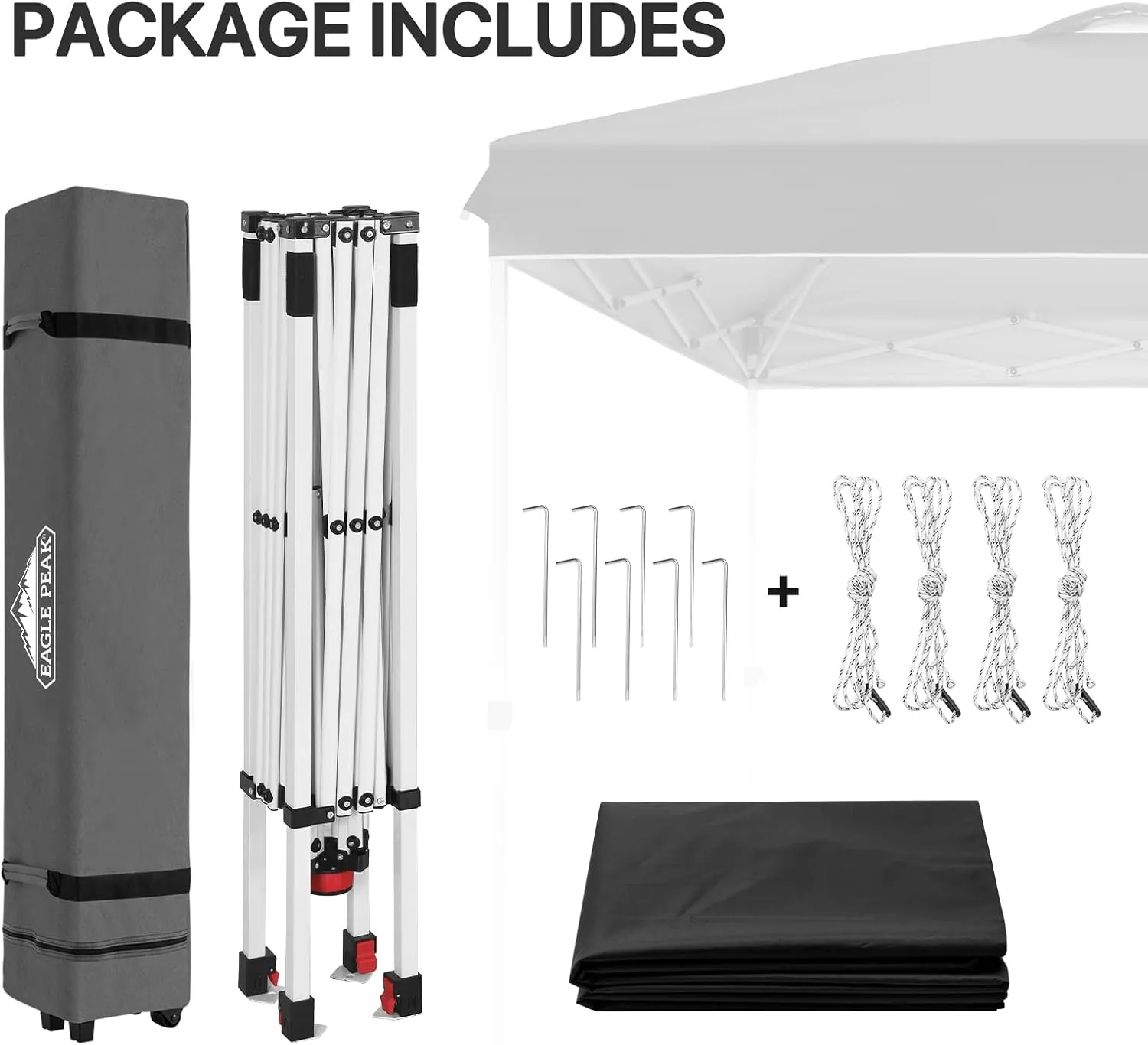 EAGLE PEAK 8x8 Pop Up Canopy Tent Instant Outdoor Canopy Easy Set Up Straight Leg Folding Shelter with Wheeled Bag, 8 Stakes and 4 Ropes, Black