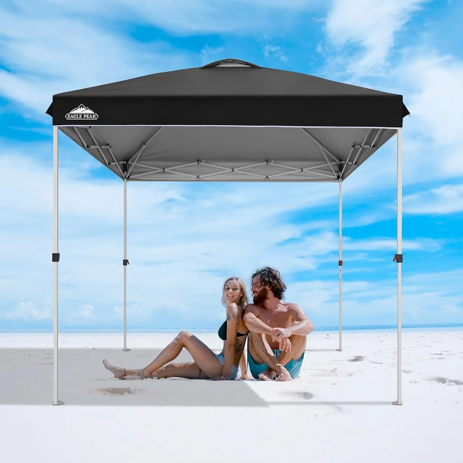 EAGLE PEAK 8x8 Pop Up Canopy Tent Instant Outdoor Canopy Easy Set Up Straight Leg Folding Shelter with Wheeled Bag, 8 Stakes and 4 Ropes, Black