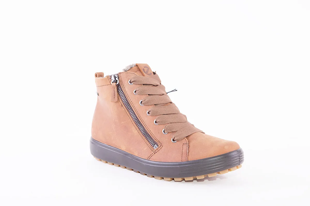 ECCO - SOFT 7 TRED-FLAT ZIP/LACE ANKLE BOOT - TAN