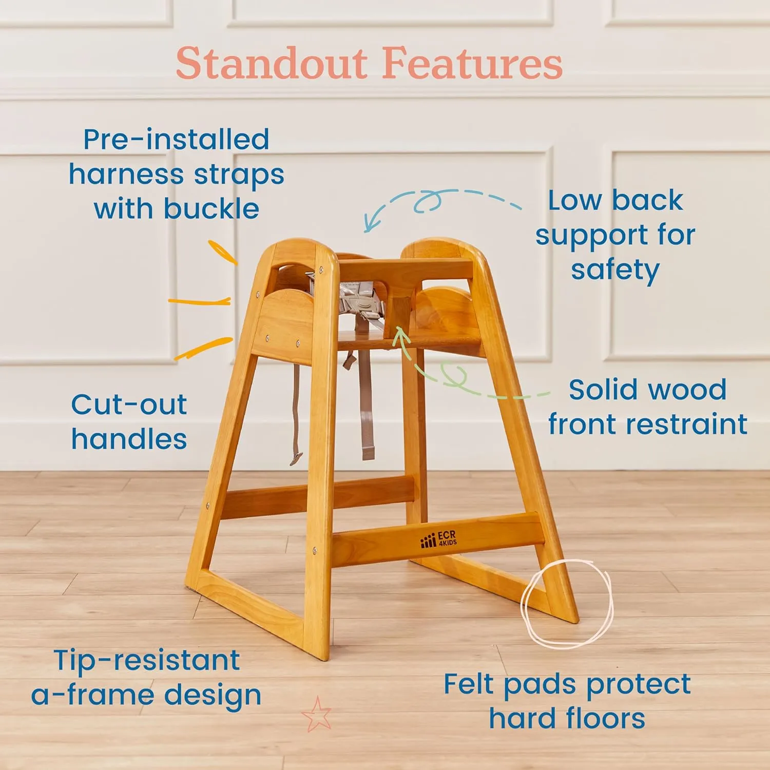 ECR4Kids ASATT High Chair, Toddler Chair, Honey