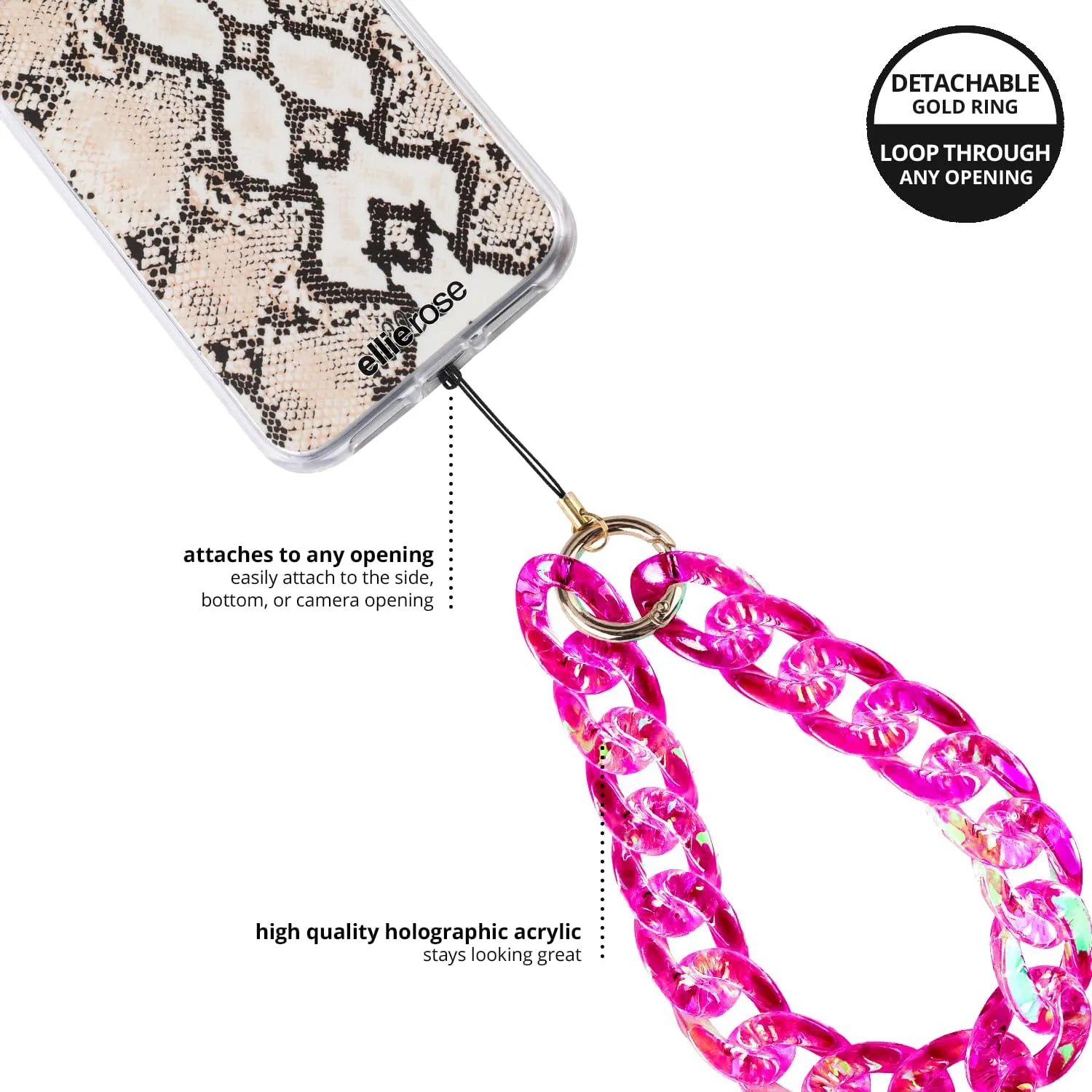 Ellie Rose – Phone Charm Metal Phone Chain Chunky Lanyard Wristlet Bracelet Strap Phone Case Accessories Decoration for Women