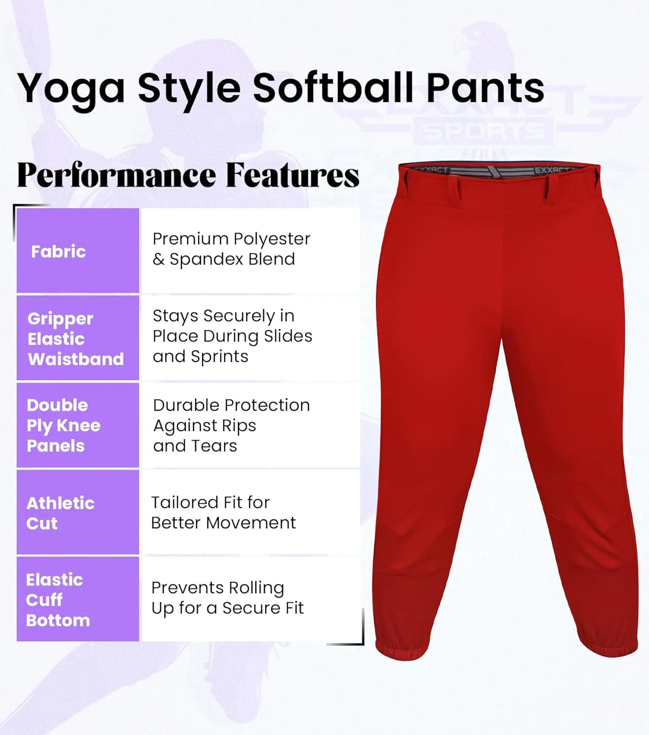 Exxact Sports Girls Softball Pants Knicker/Yoga Style Knee Length, 4-Way Stretch Low Rise Youth Softball Pants for Girls