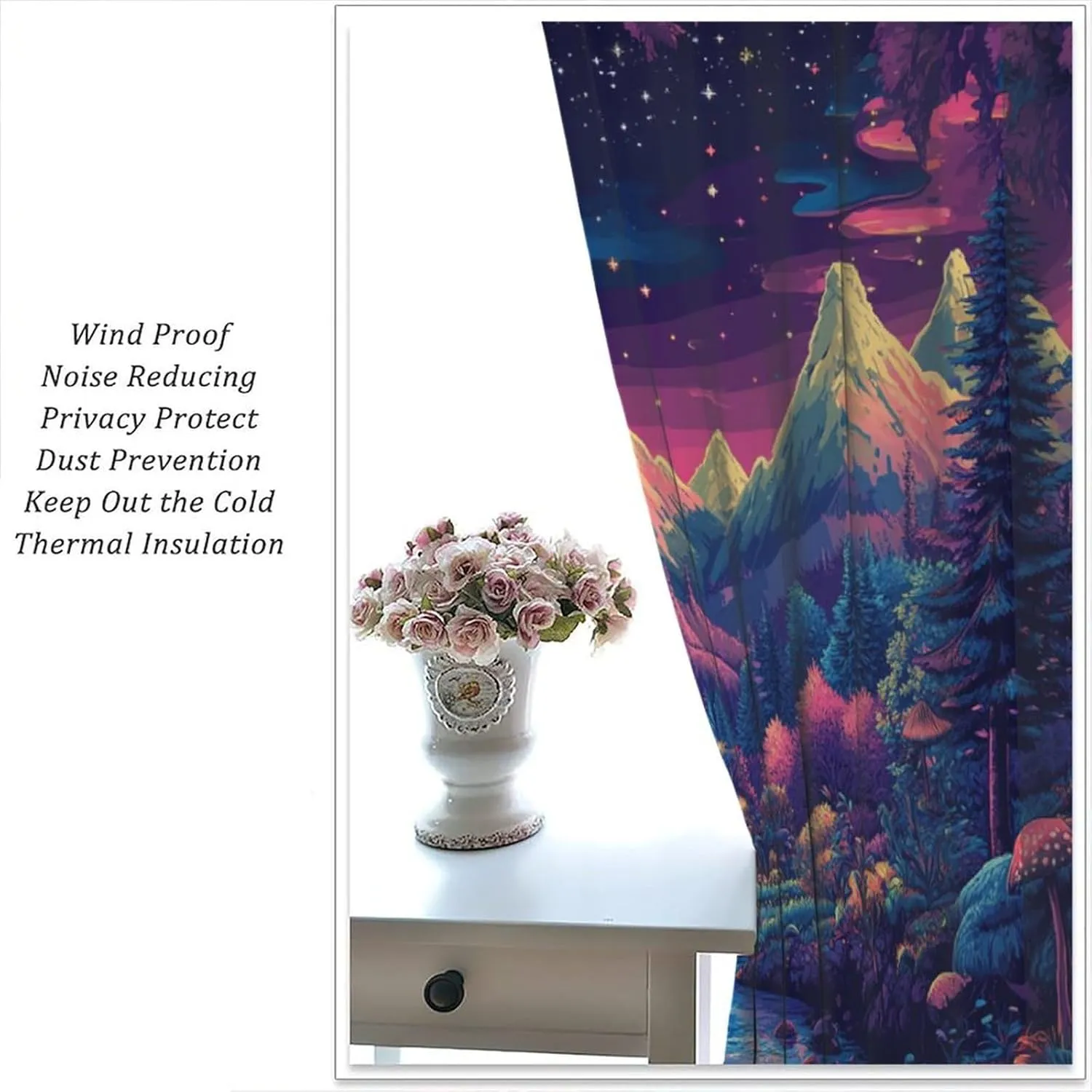 Fantasy Stream Jungle Blackout Curtains for Bedroom/Living Room, Pine Tree Mountain Landscape Thermal Insulated Curtains Rod Pocket Window Drapes, 2 Panels/Each 31.5" W x 63" L