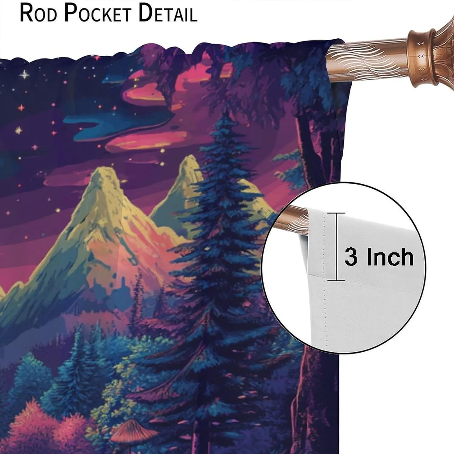 Fantasy Stream Jungle Blackout Curtains for Bedroom/Living Room, Pine Tree Mountain Landscape Thermal Insulated Curtains Rod Pocket Window Drapes, 2 Panels/Each 31.5" W x 63" L
