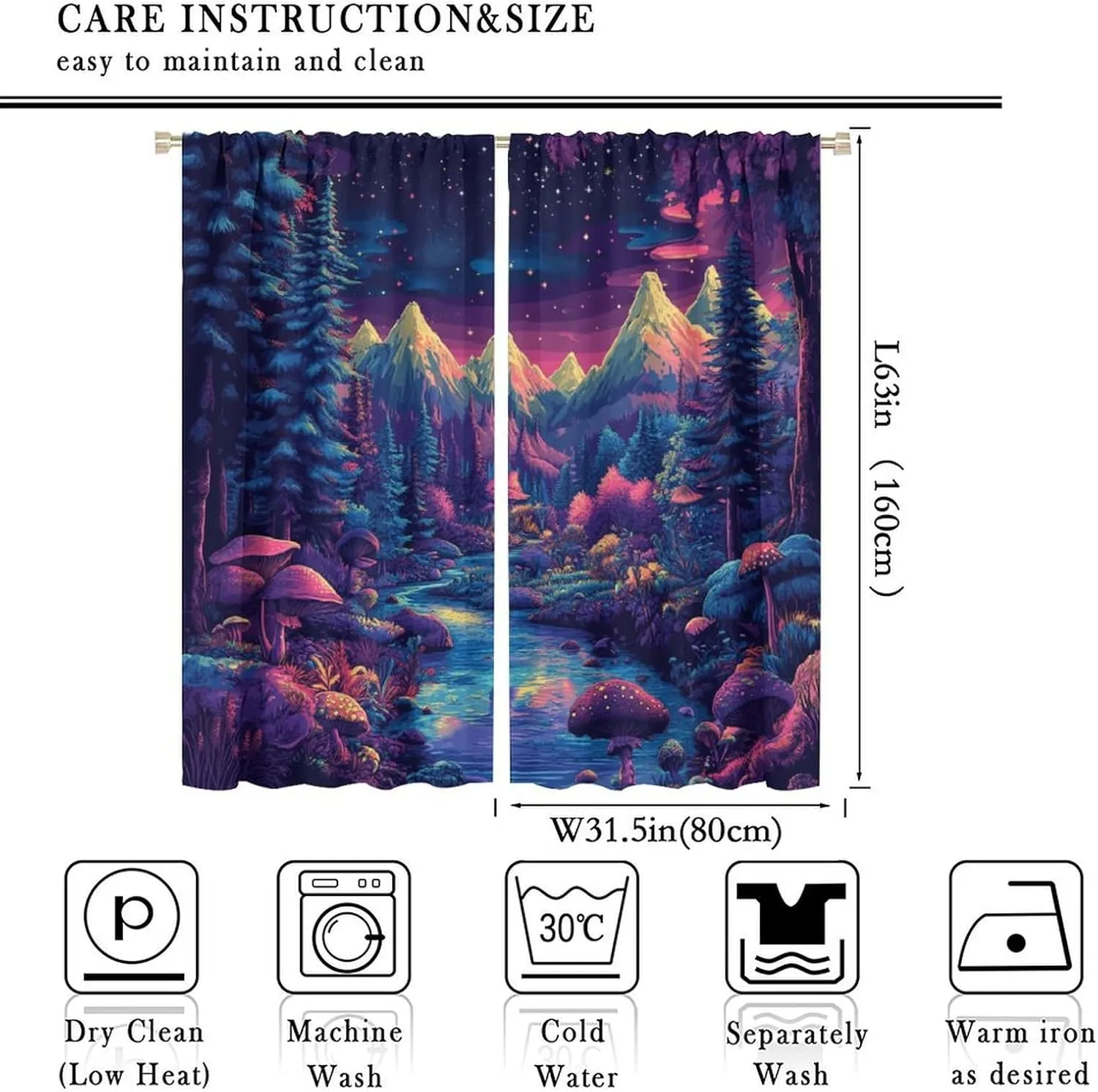 Fantasy Stream Jungle Blackout Curtains for Bedroom/Living Room, Pine Tree Mountain Landscape Thermal Insulated Curtains Rod Pocket Window Drapes, 2 Panels/Each 31.5" W x 63" L