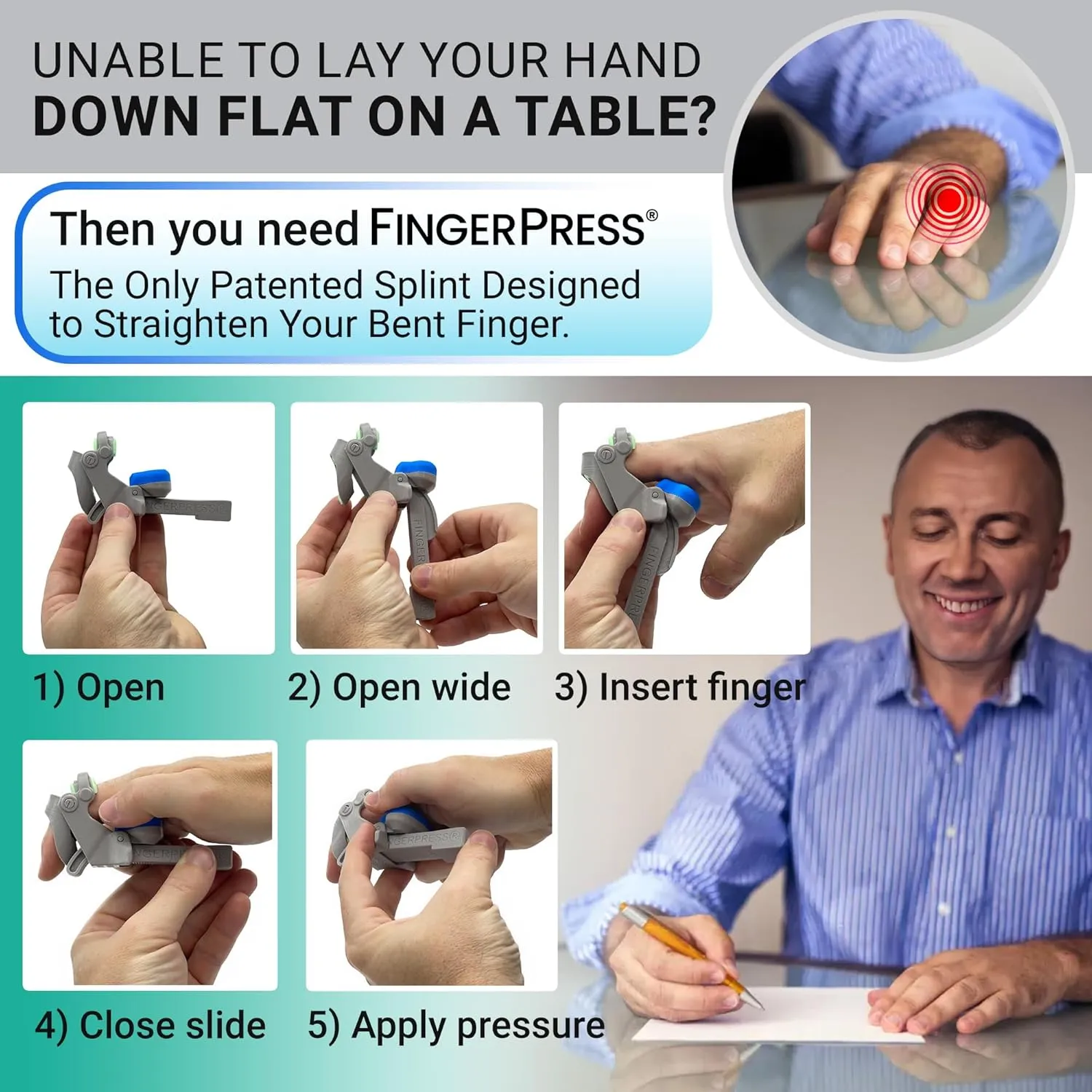 Finger Straightener | PIP Extension Orthosis/Splint For Bent Fingers, PIP Flexion Contractures | Adjustable Joint Stretcher Device | Made in USA | Purple/Large