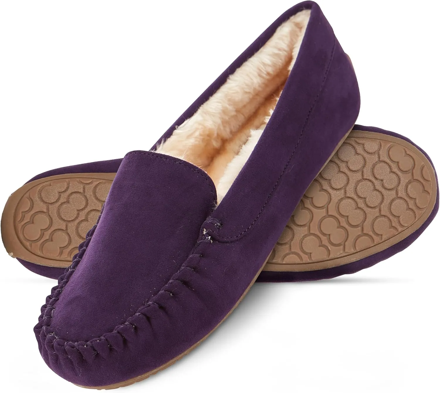 Floopi Women Slippers Moccasins, Soft Faux Fur Lining with Cozy Memory Foam, Ladies House Slippers for Women with Indoor & Outdoor Anti-Skid Sole