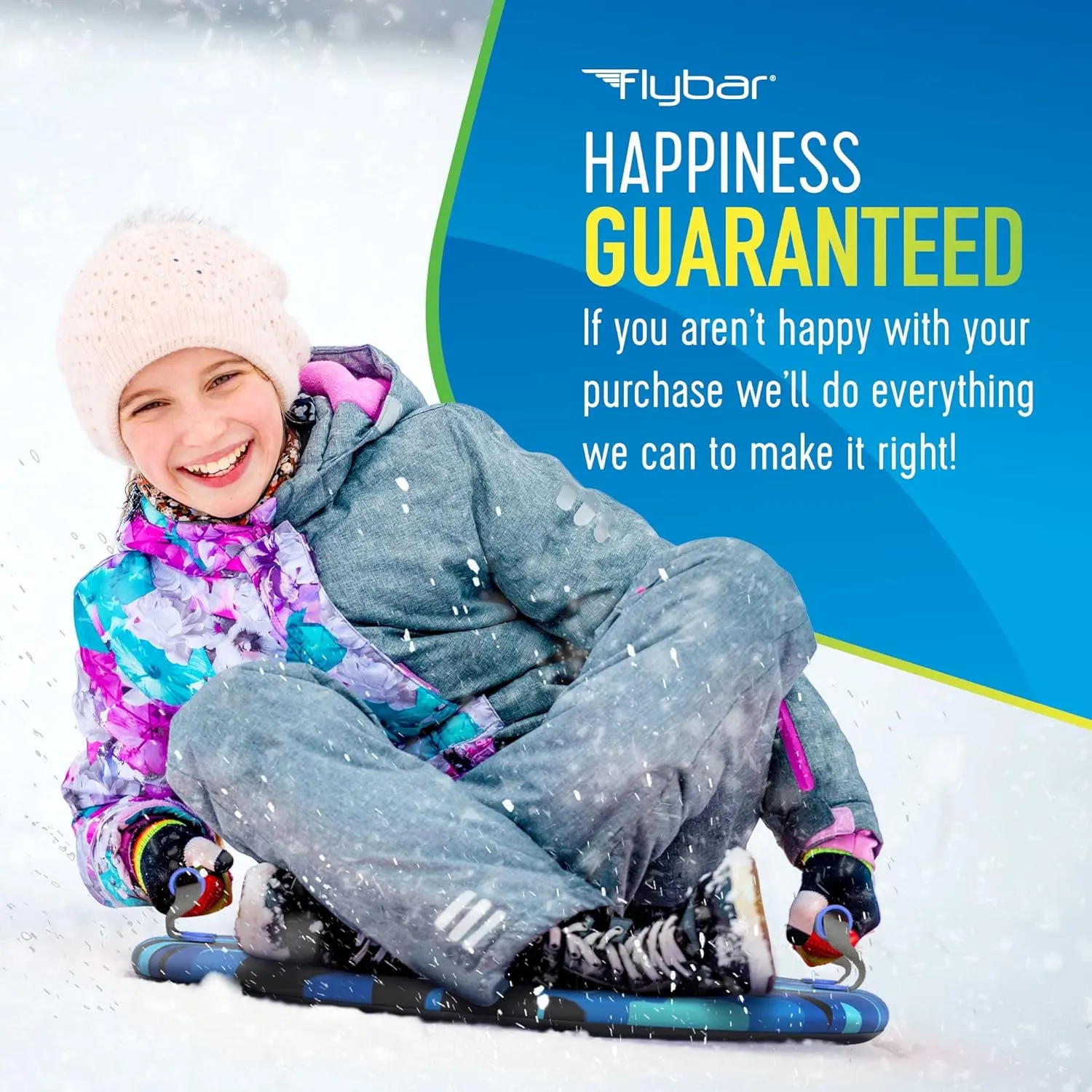 Flybar Snow Sled for Kids - Foam Saucer Disc Sled, Ages 6 , Easy Grip Handles, Durable with Slick Bottom & PE Core Build, Lightweight Sleds for Kids, Snow Toys for Kids Outdoor, Up to 110 lbs, 26"