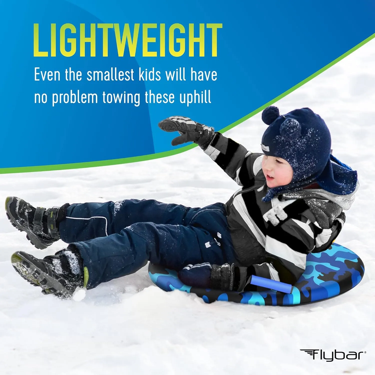 Flybar Snow Sled for Kids - Foam Saucer Disc Sled, Ages 6 , Easy Grip Handles, Durable with Slick Bottom & PE Core Build, Lightweight Sleds for Kids, Snow Toys for Kids Outdoor, Up to 110 lbs, 26"
