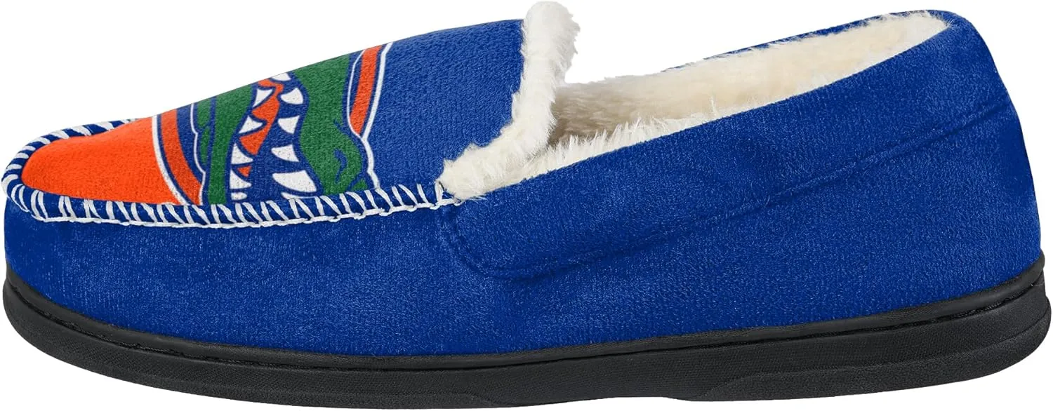 FOCO NCAA Men’s Big Logo Colorblock Moccasin Slippers – Officially Licensed, Comfortable Shoes with Team Colors and Logo