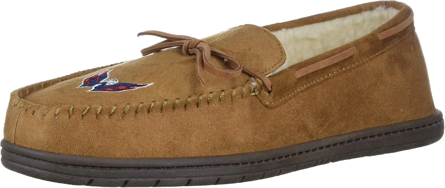 FOCO NHL New York Rangers Mens College Team Logo Moccasin Slippers Shoes, Tan, XL (13-14)