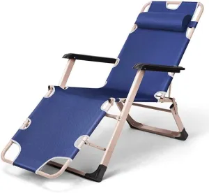 Folding Lounge Chair, Zero Gravity Recliner, Adjustable Beach Chair with Pillow, Portable Outdoor & Office Nap Chair, Heavy-Duty Steel Frame, 178x67x30cm, Blue