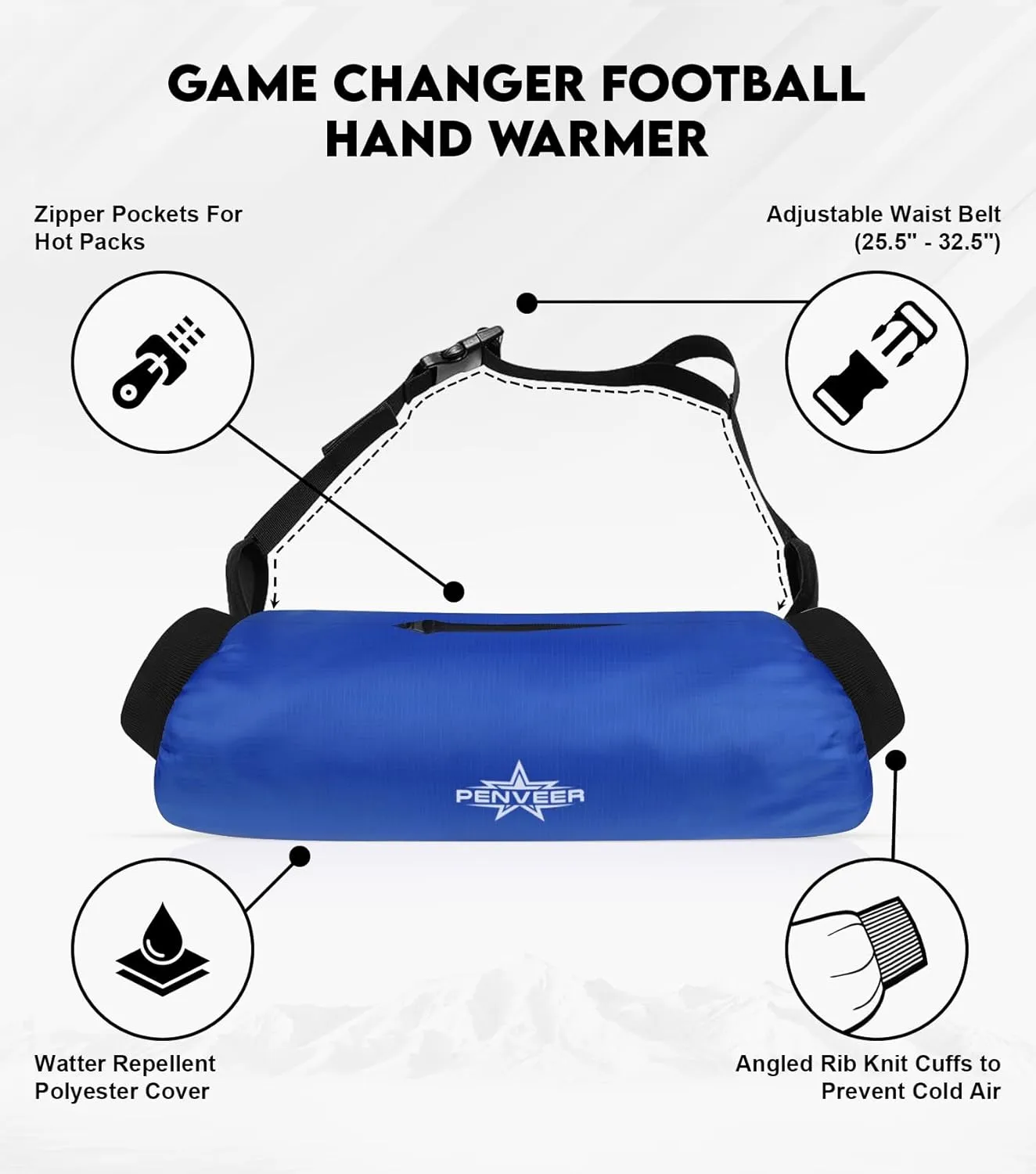 Football Hand Warmer Pouch Youth & Adult, Waterproof Hand Warmers Football with Zipper Pocket and Adjustbale Strap, Best Cold Weather Football Gear