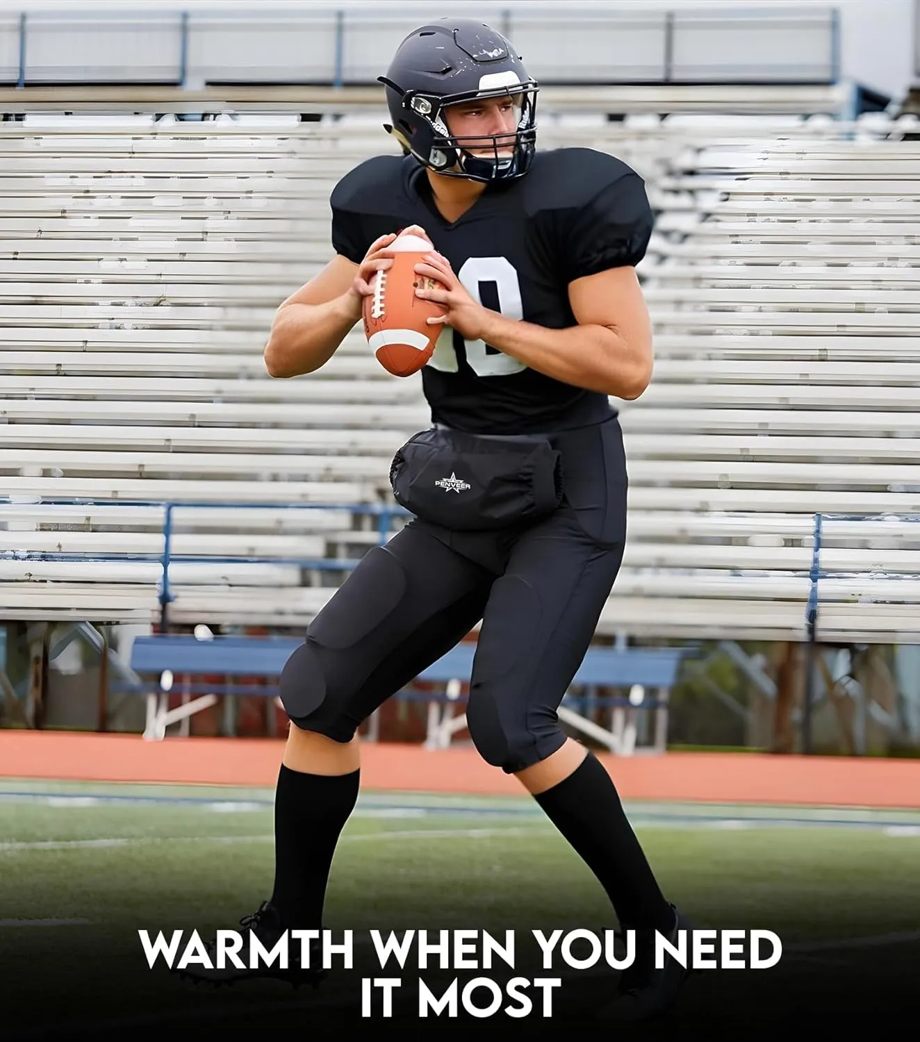 Football Hand Warmer Pouch Youth & Adult, Waterproof Hand Warmers Football with Zipper Pocket and Adjustbale Strap, Best Cold Weather Football Gear
