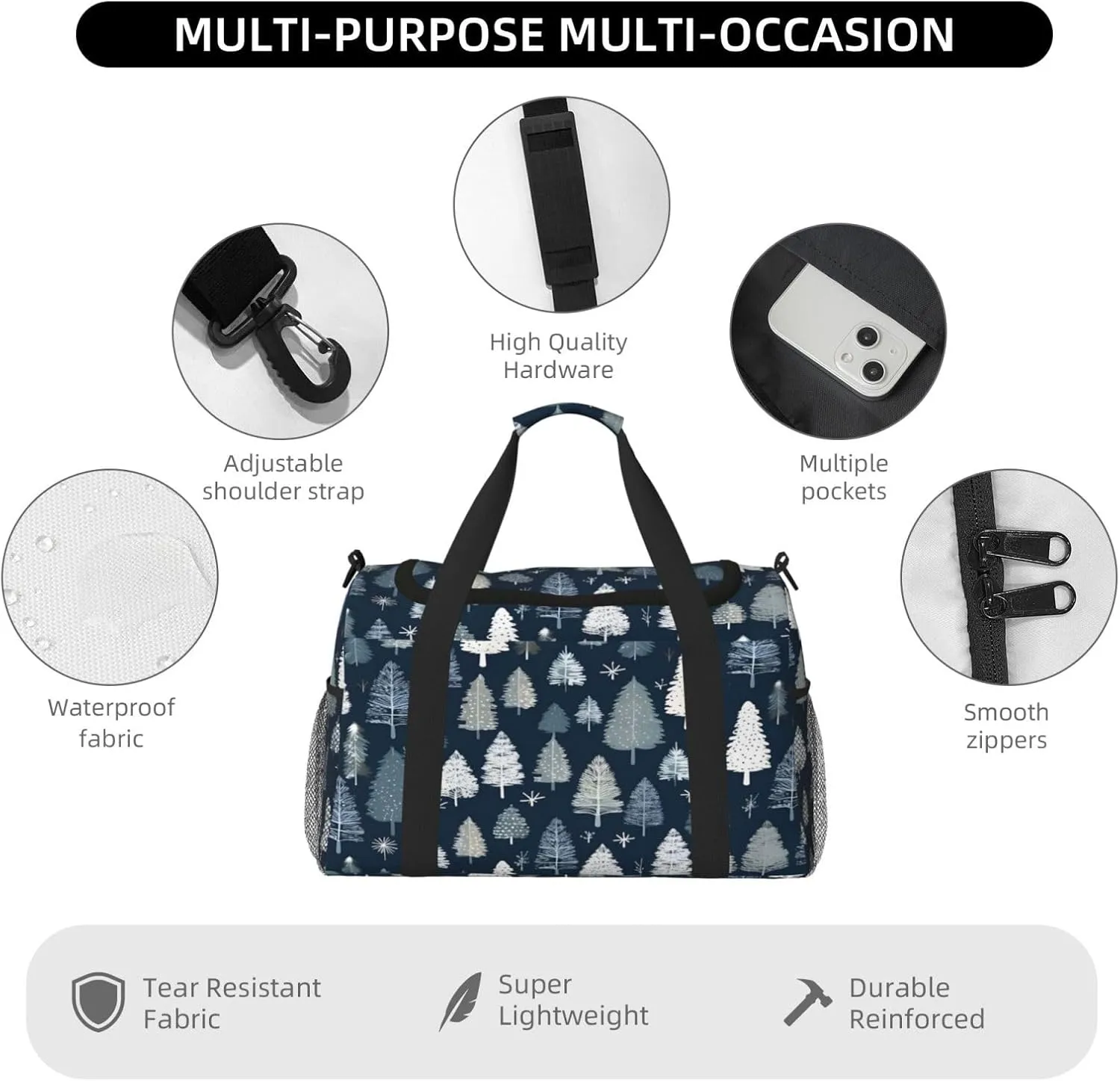 Forest Tree Travel Duffel Bag with Strap Multi Pockets Sports Bag Handbag Large Shoulder Bag for Gym Weekend Fitness Camping