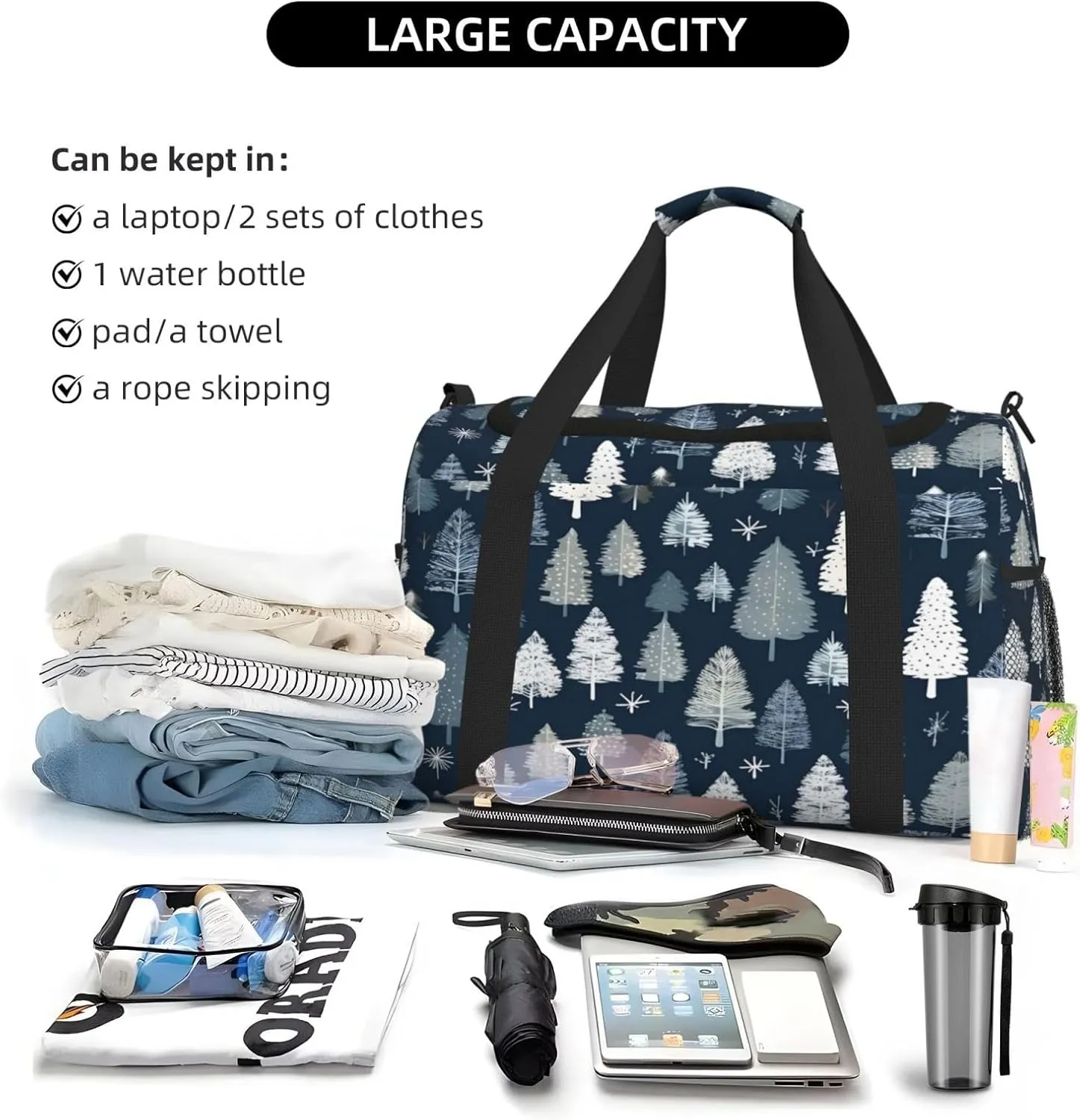 Forest Tree Travel Duffel Bag with Strap Multi Pockets Sports Bag Handbag Large Shoulder Bag for Gym Weekend Fitness Camping