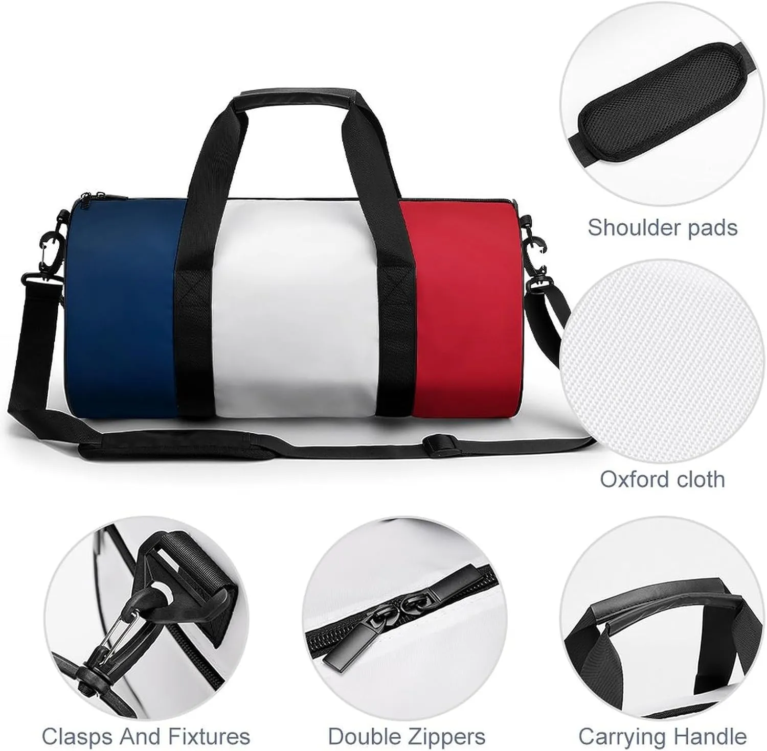 France Flag Large Capacity Gym Duffel Bag for Men Women Dry Wet Separation Travel Overnight