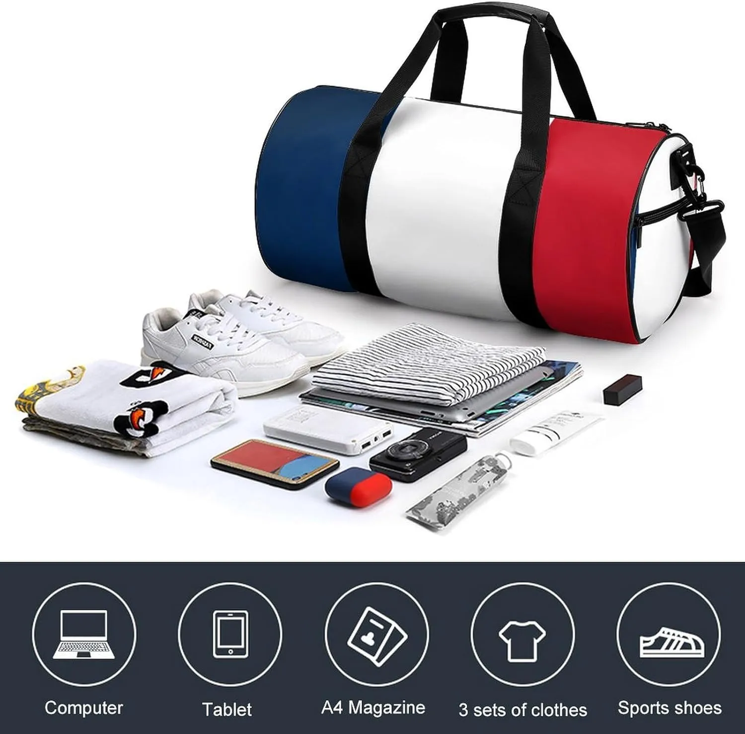 France Flag Large Capacity Gym Duffel Bag for Men Women Dry Wet Separation Travel Overnight