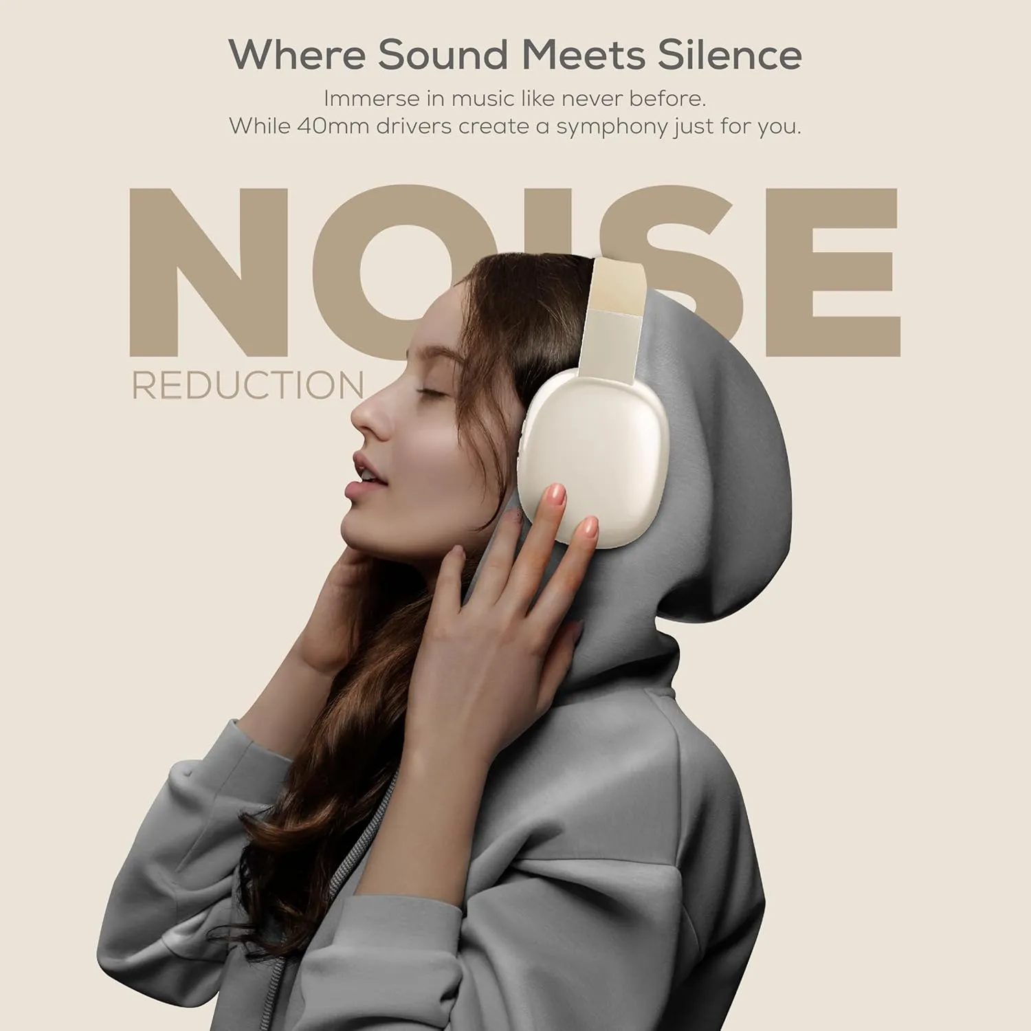 Gabba Goods Wireless Over Ear Bluetooth Headphones with Microphone - Wireless Headset -Noise Reduction - Bluetooth, Wired,Built in Micro SD for Travel, Home, Work TV,PC,Gaming,Cellphone (Beige)