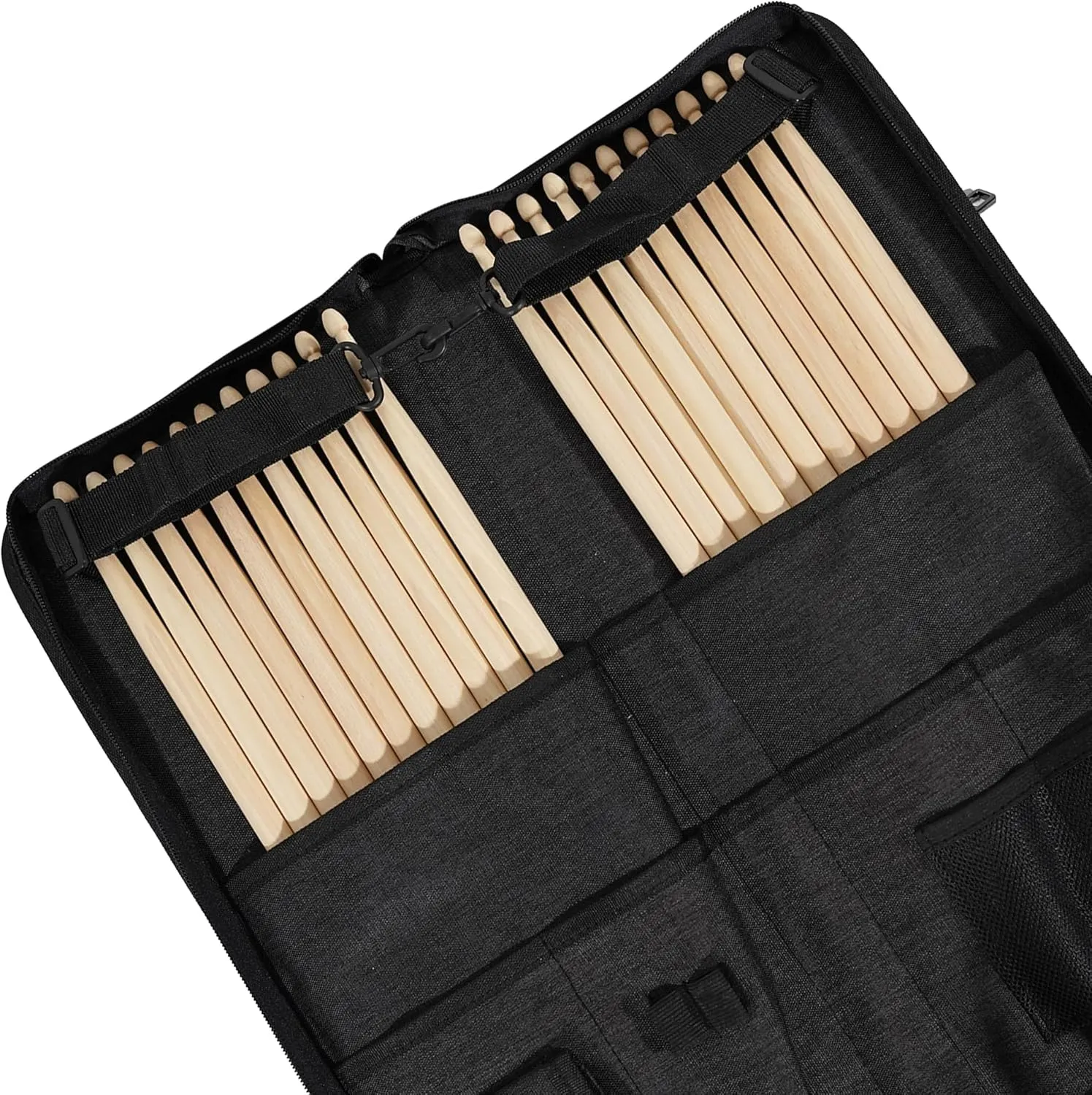 Gearlux Lotus Leaf Micron Waterproof Drumstick Bag w/Leather Handles, Plastic Divider, Widened Shoulder Pads and Zipper Storage Compartment, Holds 12 Pairs of Drumsticks