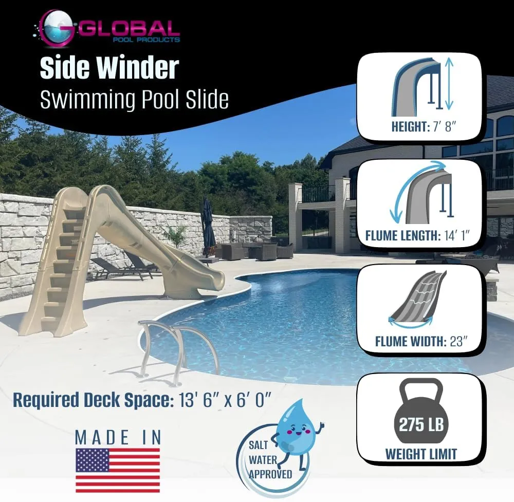 Global Pool Products SIDE WINDER Inground Swimming Pool Water Slide Deck Mounted Right Curve Turn Sand GPPSSW-SAND-R