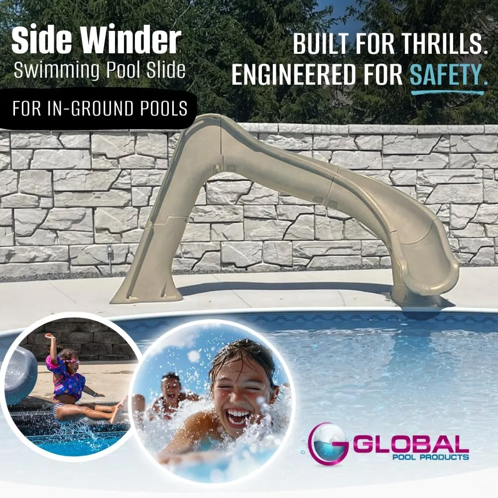 Global Pool Products SIDE WINDER Inground Swimming Pool Water Slide Deck Mounted Right Curve Turn Sand GPPSSW-SAND-R