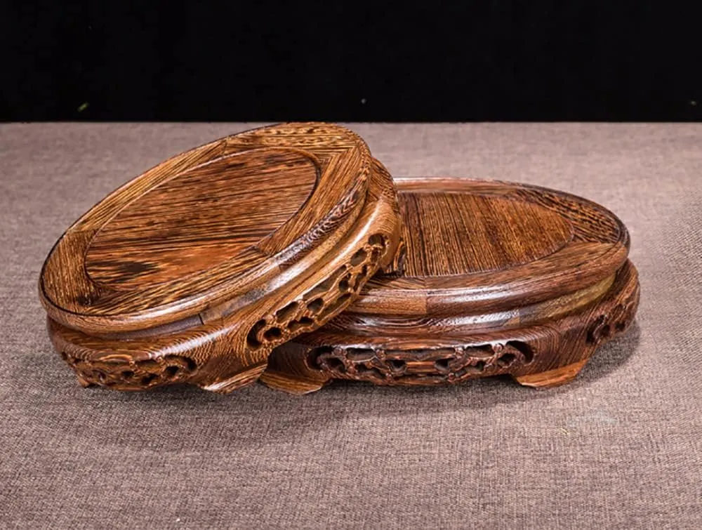GOLDY&WENDY Oriental Home Display Round Wooden Chicken Wing Wood Base Household Crafts Antique Collectibles Pedestal