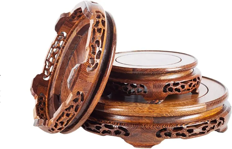GOLDY&WENDY Oriental Home Display Round Wooden Chicken Wing Wood Base Household Crafts Antique Collectibles Pedestal