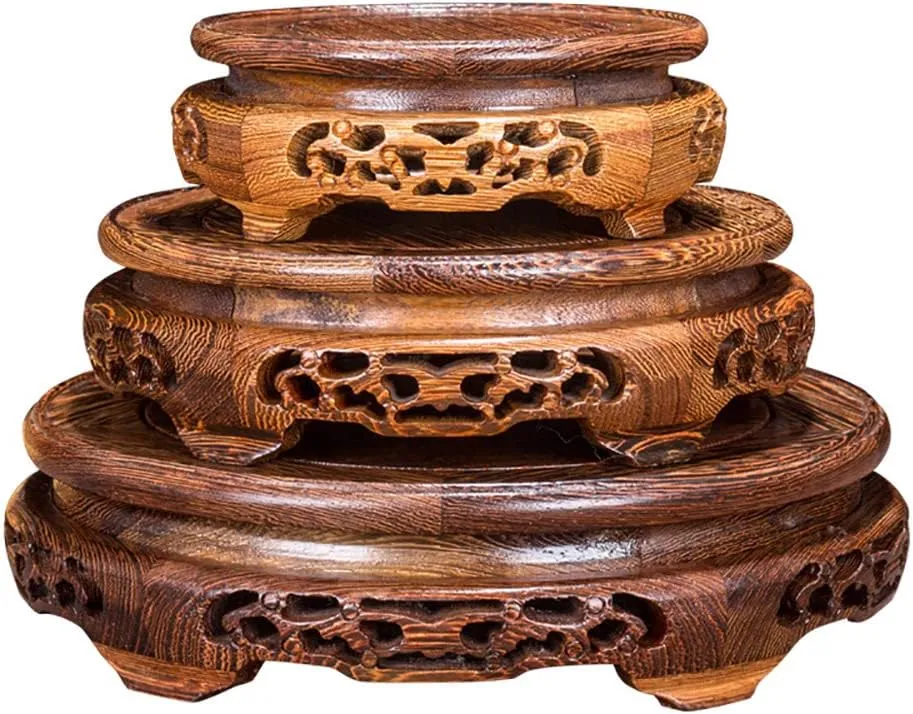 GOLDY&WENDY Oriental Home Display Round Wooden Chicken Wing Wood Base Household Crafts Antique Collectibles Pedestal