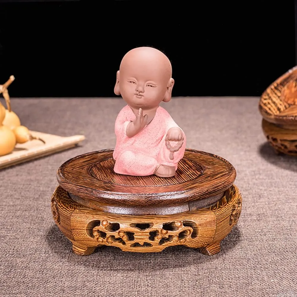 GOLDY&WENDY Oriental Home Display Round Wooden Chicken Wing Wood Base Household Crafts Antique Collectibles Pedestal