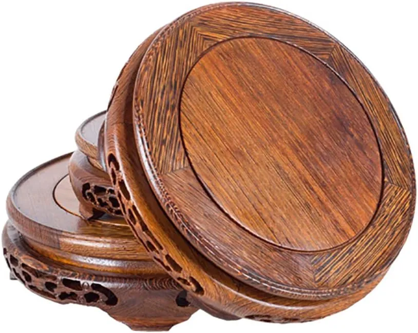 GOLDY&WENDY Oriental Home Display Round Wooden Chicken Wing Wood Base Household Crafts Antique Collectibles Pedestal