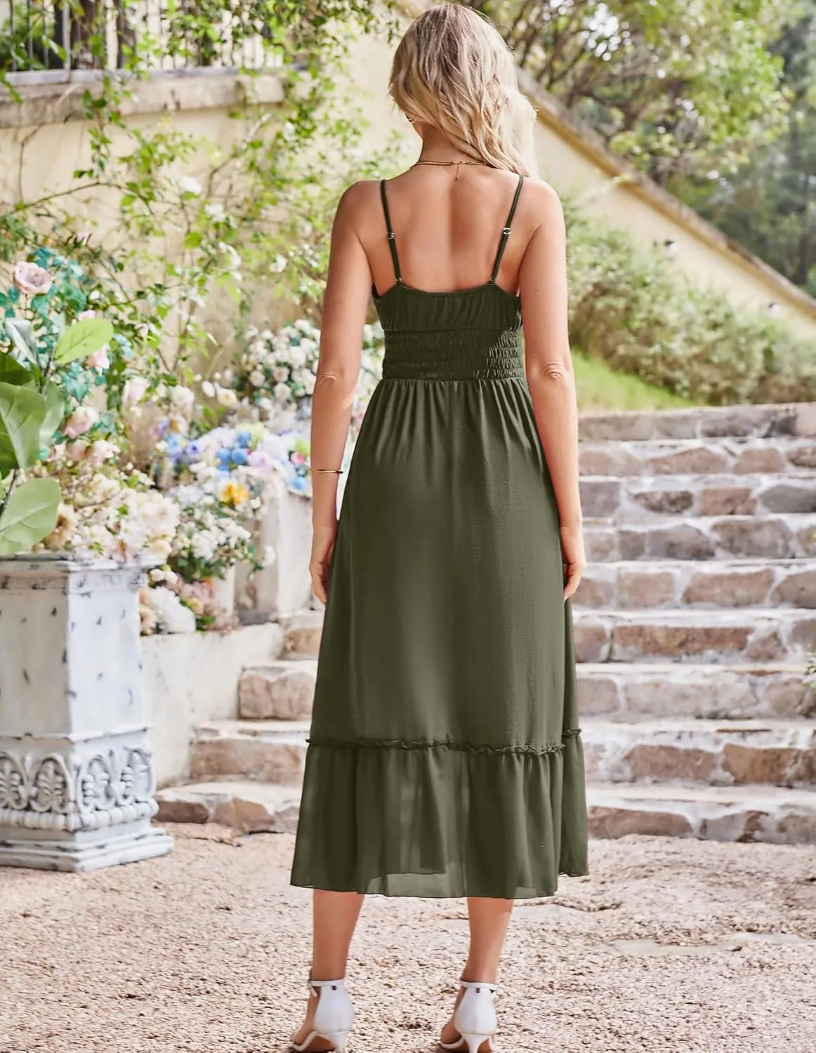 GRACE KARIN Womens 2025 Summer Dress Casual Sleeveless Spaghetti Strap Smocked Ruffle Beach Long Maxi Dress with Pockets