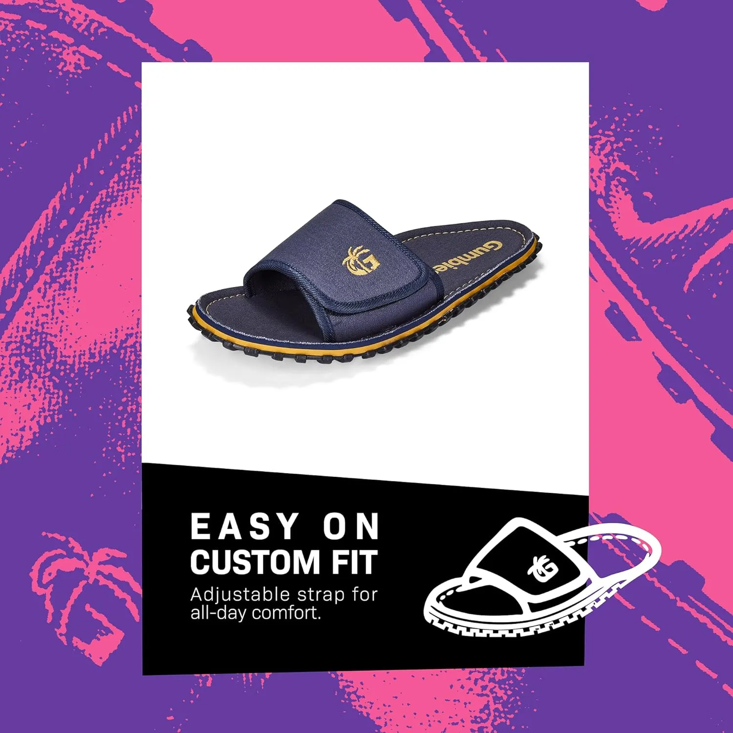 Gumbies Strider Unisex Slides, with Supersoft Cotton Adjustable Strap, Cotton Footbed & Recycled Rubber Sole - Comfort Guaranteed
