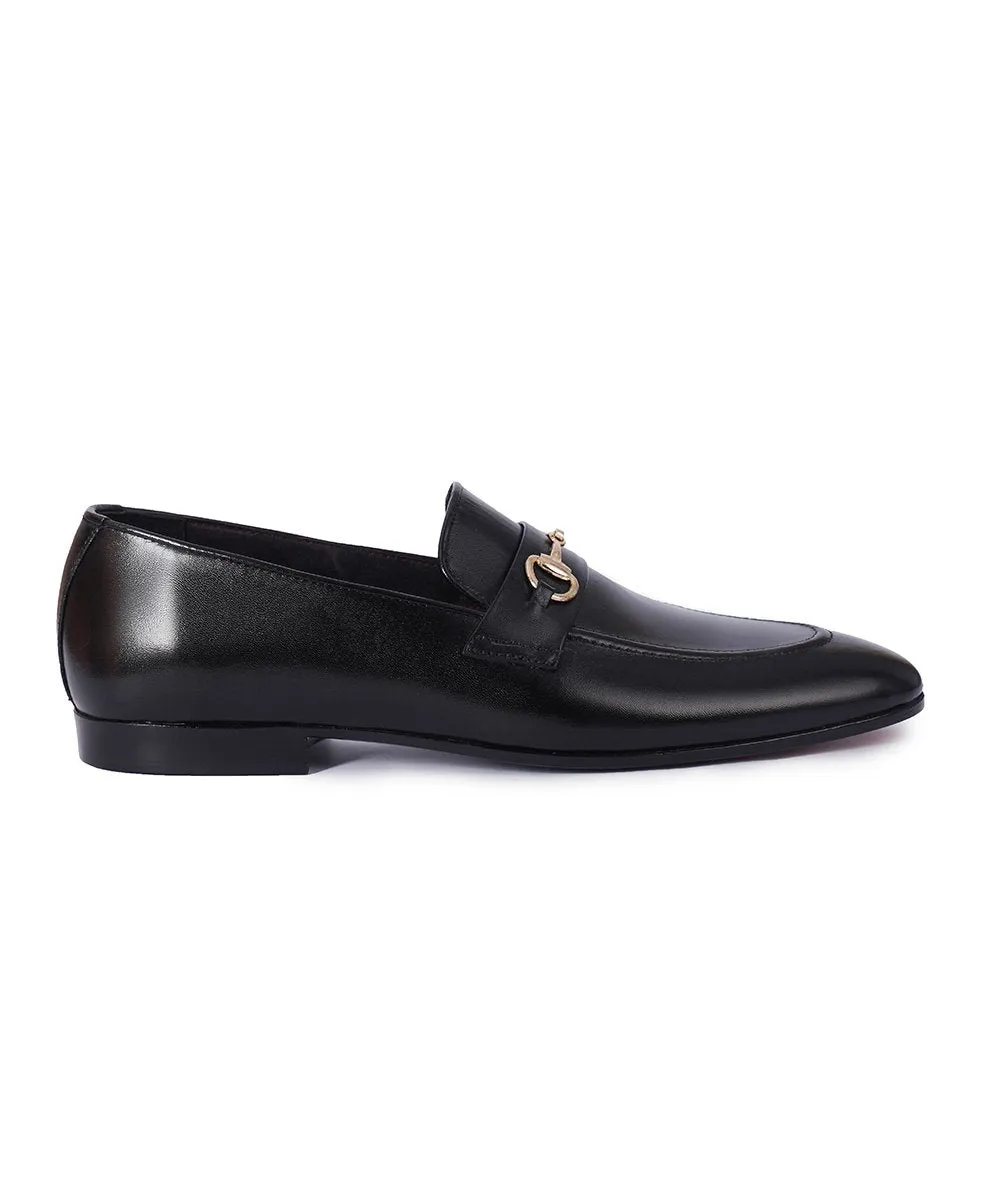 Handmade Black Leather Bit Loafers for Men