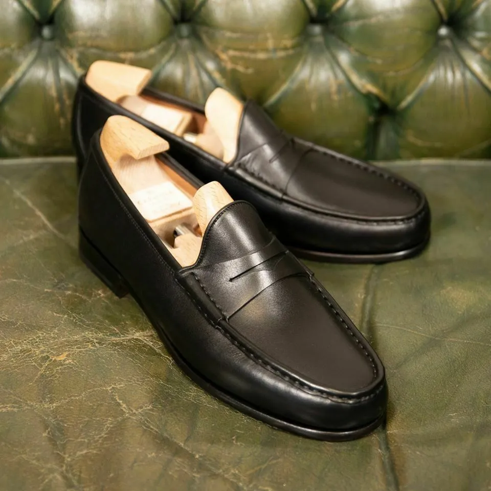 Handmade Black Slip-on Moccasin Dress Shoes for Men