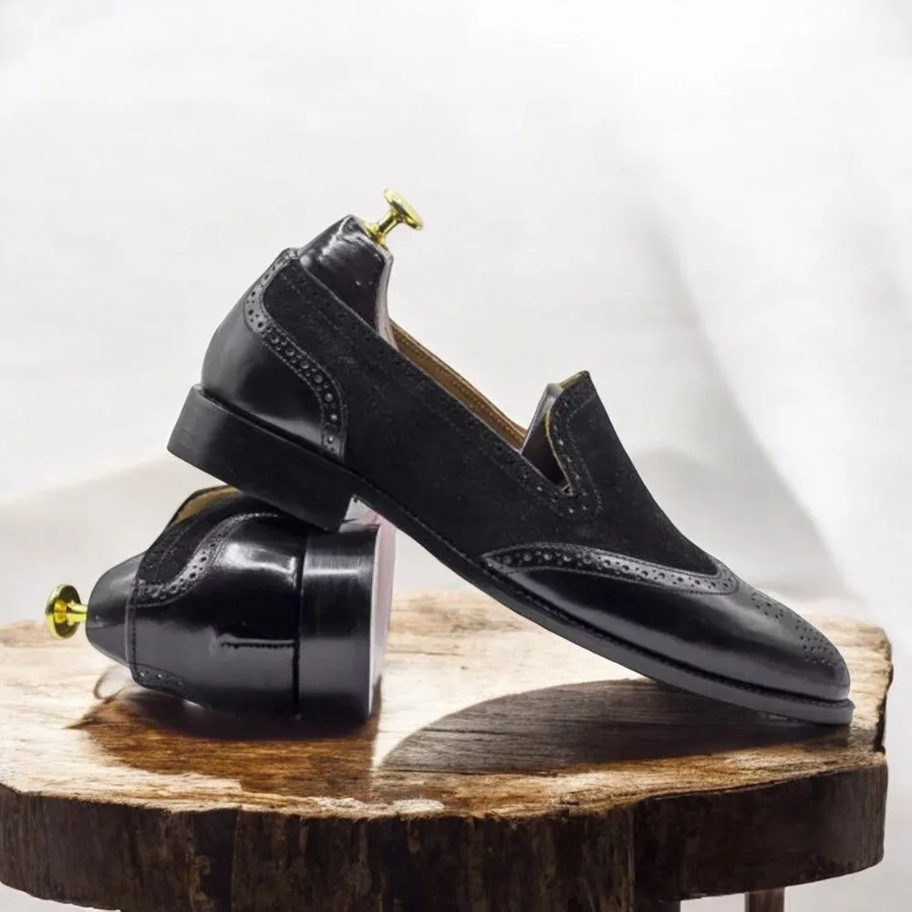 Handmade Men Split Toe Loafers Black Moccasin Formal Dress Shoes