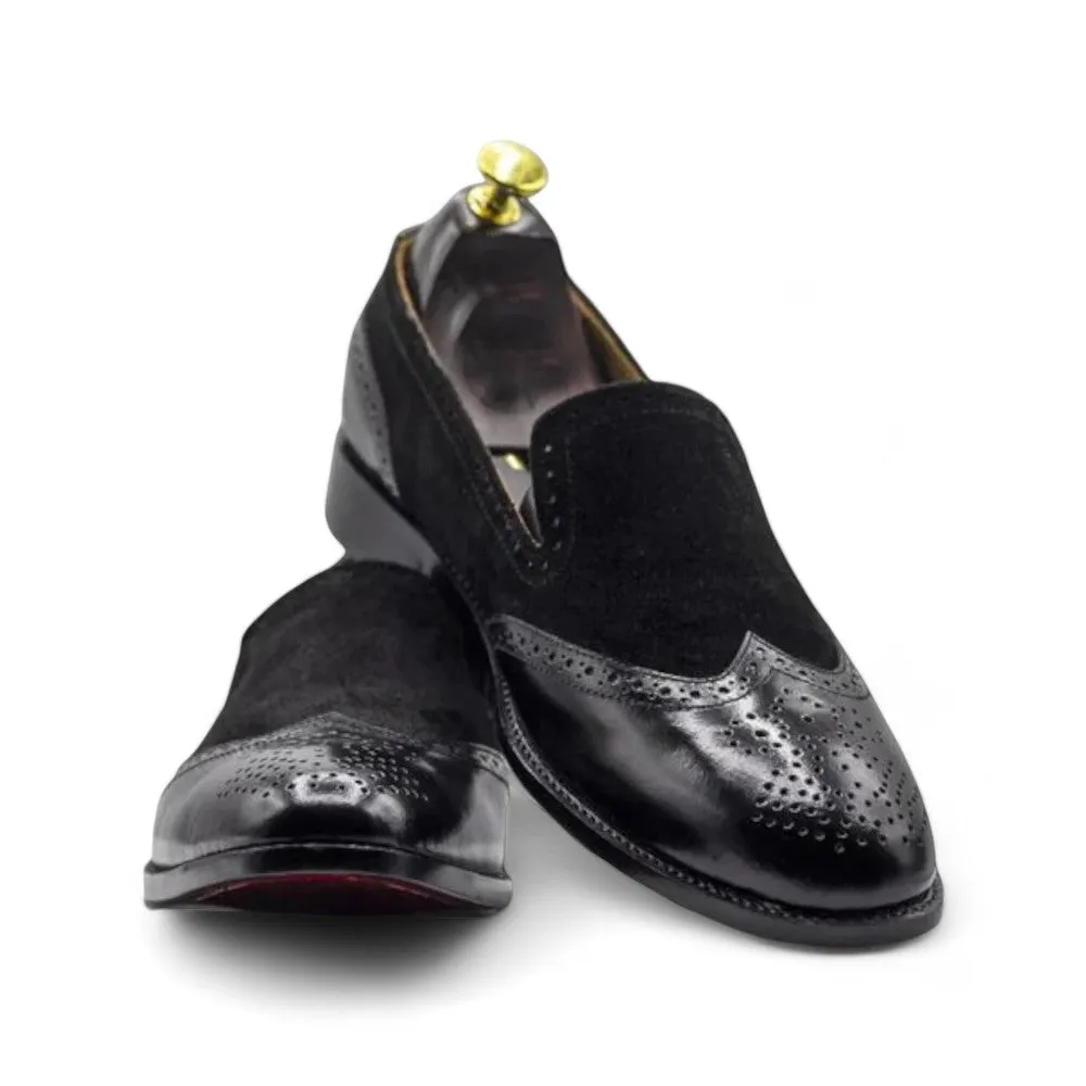 Handmade Men Split Toe Loafers Black Moccasin Formal Dress Shoes