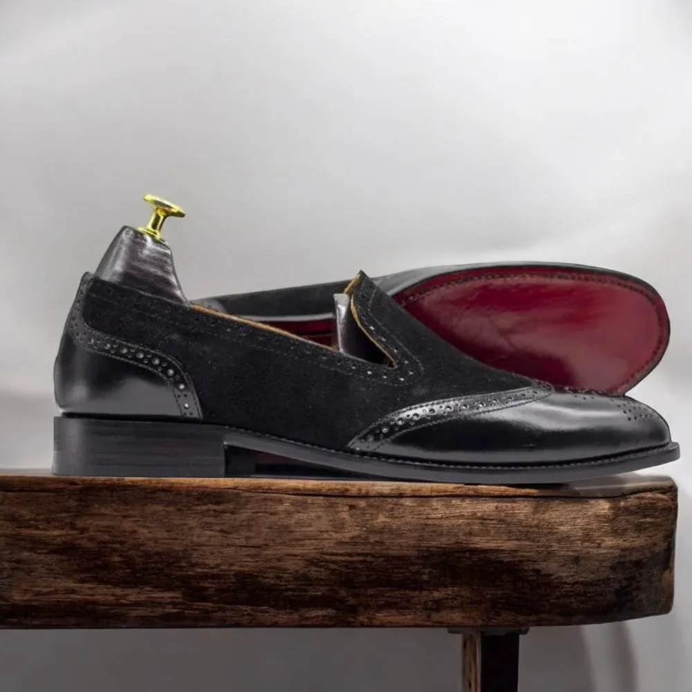 Handmade Men Split Toe Loafers Black Moccasin Formal Dress Shoes