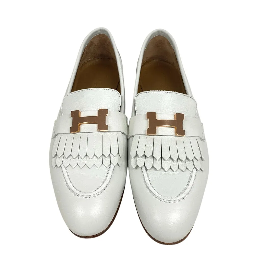 HERMES loafers leather white moccasin royale fringe Women 38 Used