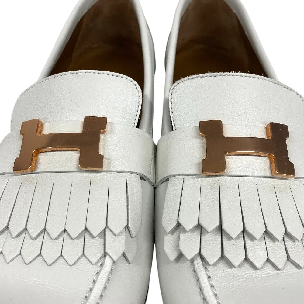 HERMES loafers leather white moccasin royale fringe Women 38 Used