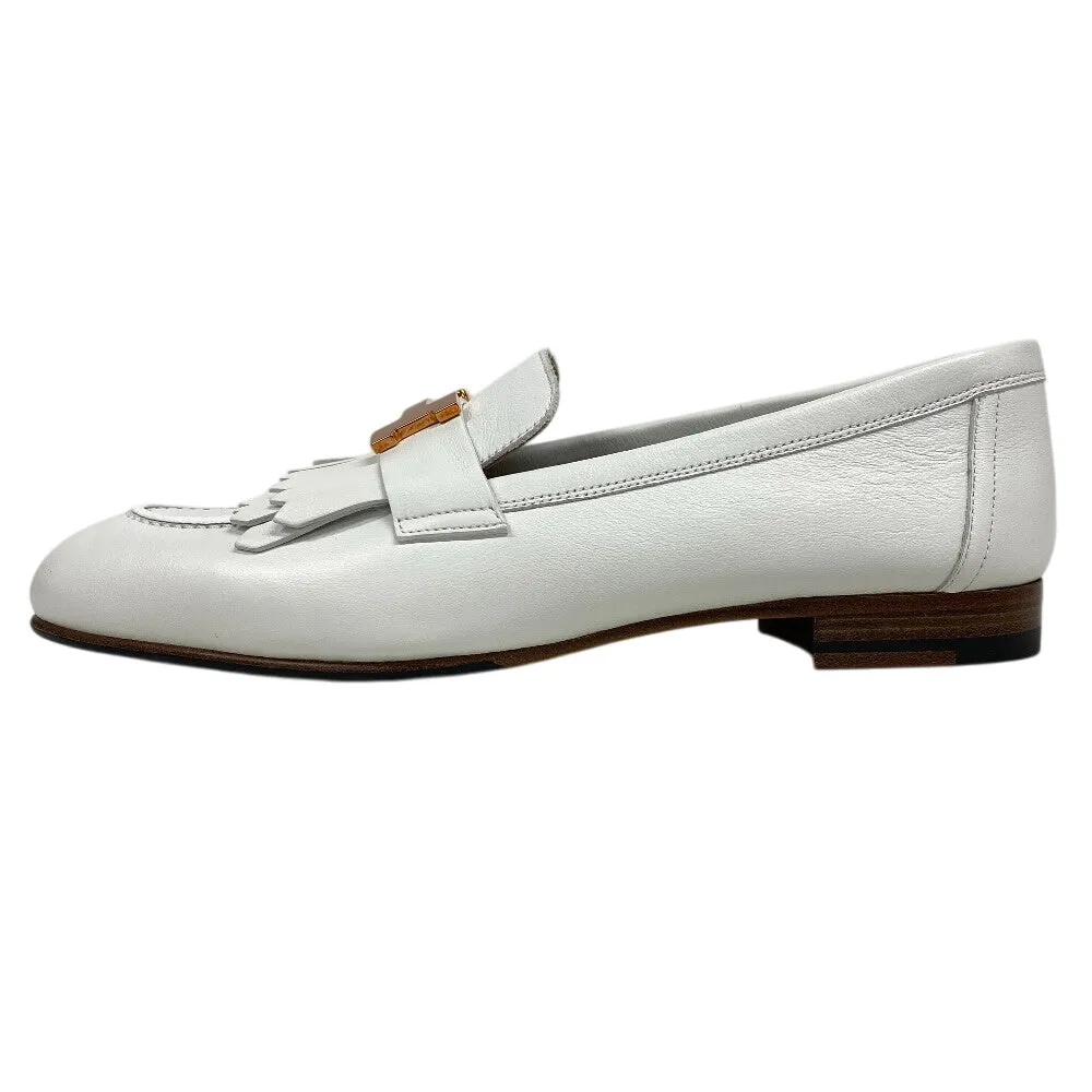 HERMES loafers leather white moccasin royale fringe Women 38 Used