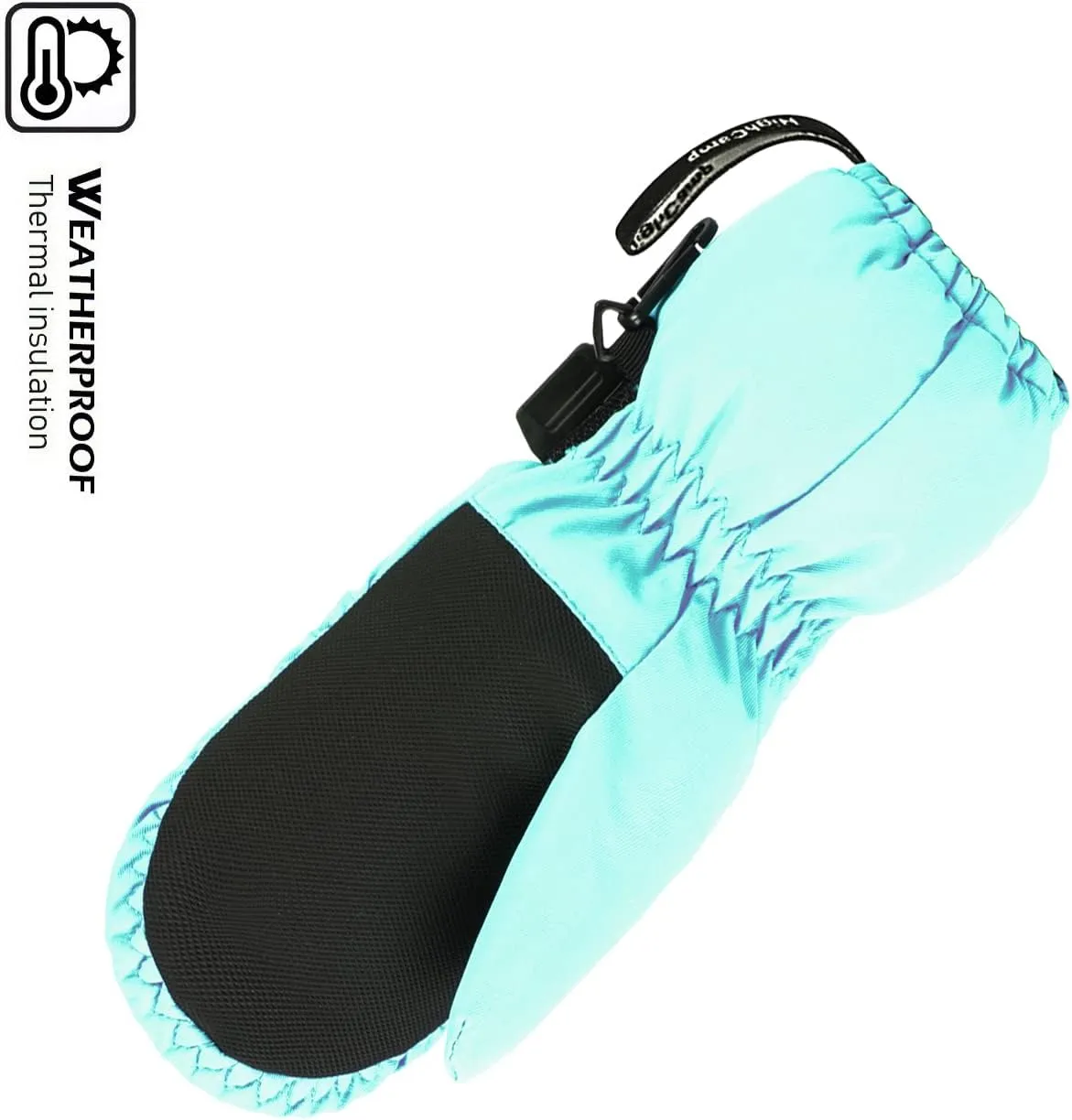 HIGHCAMP Kids Long Cuff Winter Snow Ski Mitten with Zipper Waterproof Gloves for Toddler Boys Girls