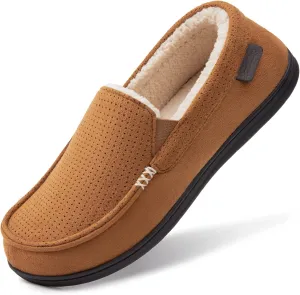 HomeTop Men's Classic Moccasin Slippers Comfy Memory Foam Indoor House Shoes