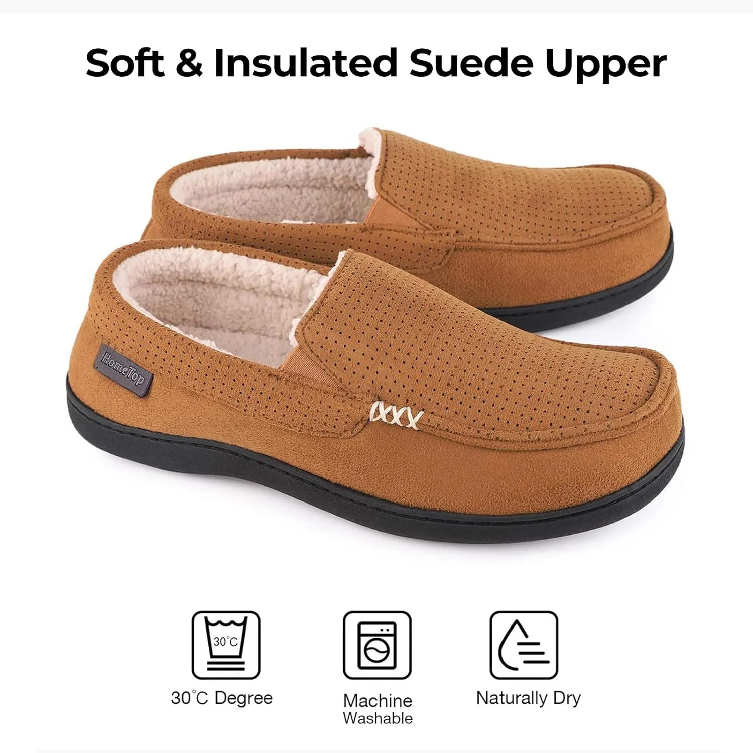 HomeTop Men's Classic Moccasin Slippers Comfy Memory Foam Indoor House Shoes